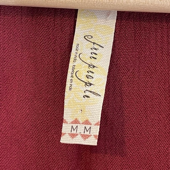 FREE PEOPLE Rainy Days Gauze Lace Oversized Boho Peasant Swing Top Burgundy M - Picture 11 of 13